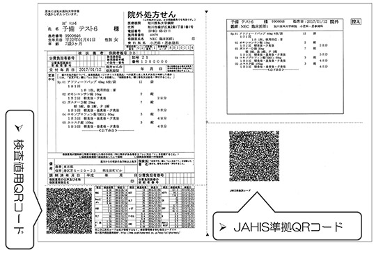 旭川医大病院の処方箋様式。検査値情報をQRコード化して1枚の処方箋に収まるようにした